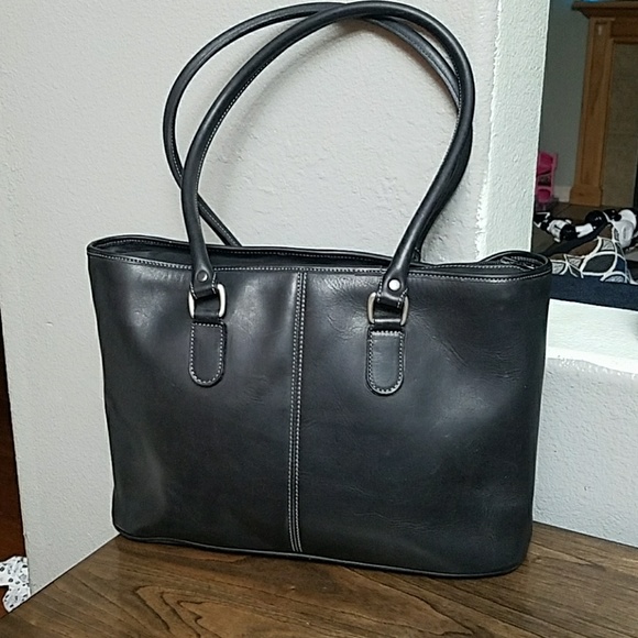 Levenger | Bags | Levenger Black Leather Tote Handbag X14x3in | Poshmark